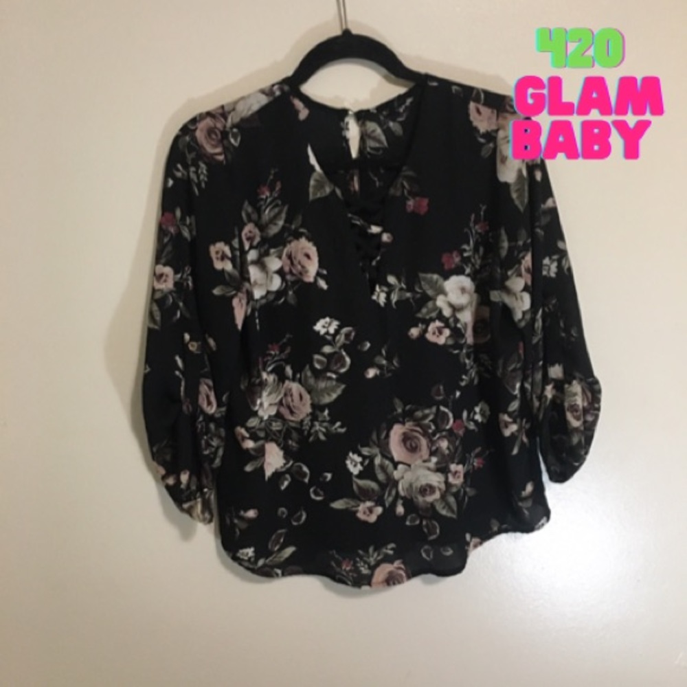 H&M Black Floral Blouse
